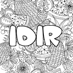 Coloring page first name IDIR - Fruits mandala background