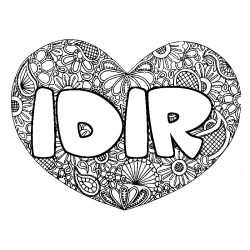 Coloring page first name IDIR - Heart mandala background