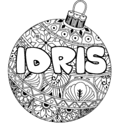 Coloring page first name IDRIS - Christmas tree bulb background