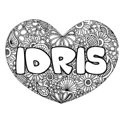 Coloring page first name IDRIS - Heart mandala background