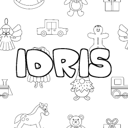 Coloring page first name IDRIS - Toys background
