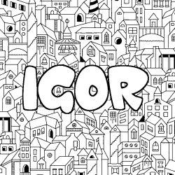 Coloring page first name IGOR - City background