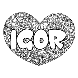 Coloring page first name IGOR - Heart mandala background
