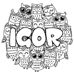 Coloring page first name IGOR - Owls background