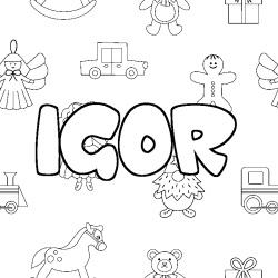Coloring page first name IGOR - Toys background