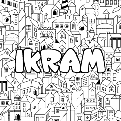 Coloring page first name IKRAM - City background