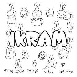 Coloring page first name IKRAM - Easter background