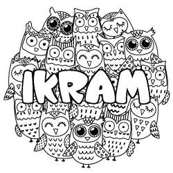 Coloring page first name IKRAM - Owls background