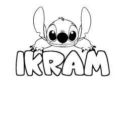 Coloring page first name IKRAM - Stitch background