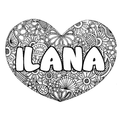 Coloring page first name ILANA - Heart mandala background