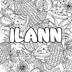 Coloring page first name ILANN - Fruits mandala background