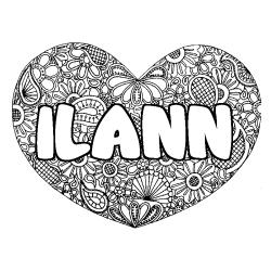 Coloring page first name ILANN - Heart mandala background