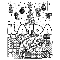 Coloring page first name ILAYDA - Christmas tree and presents background