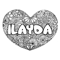 Coloring page first name ILAYDA - Heart mandala background