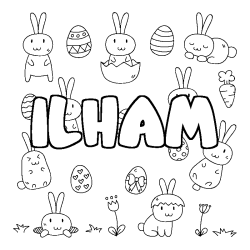 Coloring page first name ILHAM - Easter background