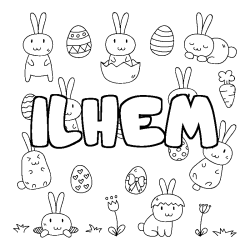 Coloring page first name ILHEM - Easter background