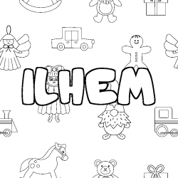 Coloring page first name ILHEM - Toys background