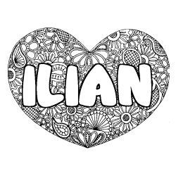 Coloring page first name ILIAN - Heart mandala background