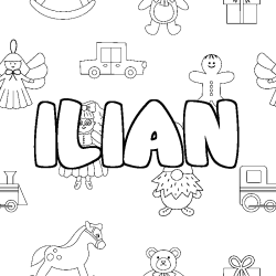 Coloring page first name ILIAN - Toys background