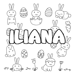 Coloring page first name ILIANA - Easter background