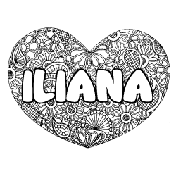 Coloring page first name ILIANA - Heart mandala background