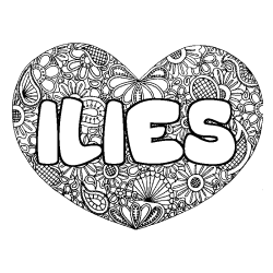 Coloring page first name ILIES - Heart mandala background