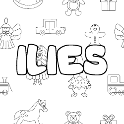 Coloring page first name ILIES - Toys background