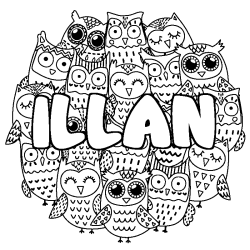 Coloring page first name ILLAN - Owls background