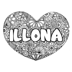 Coloring page first name ILLONA - Heart mandala background