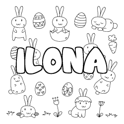 Coloring page first name ILONA - Easter background