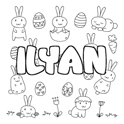 Coloring page first name ILYAN - Easter background