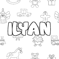 Coloring page first name ILYAN - Toys background