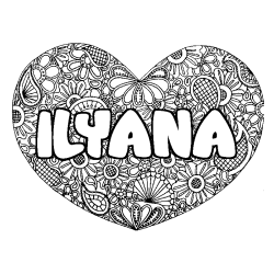 Coloring page first name ILYANA - Heart mandala background