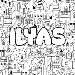 Coloring page first name ILYAS - City background