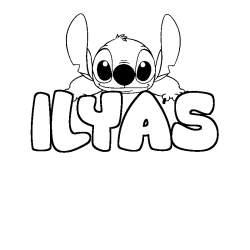 Coloring page first name ILYAS - Stitch background