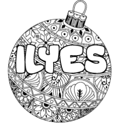 Coloring page first name ILYES - Christmas tree bulb background