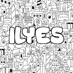 Coloring page first name ILYES - City background