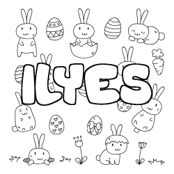 Coloring page first name ILYES - Easter background