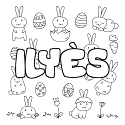 Coloring page first name ILYÈS - Easter background