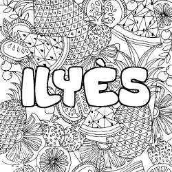 Coloring page first name ILYÈS - Fruits mandala background