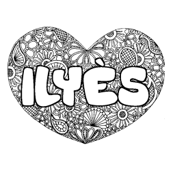 Coloring page first name ILYÈS - Heart mandala background
