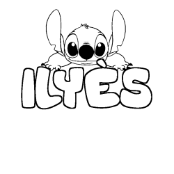 Coloring page first name ILYÈS - Stitch background