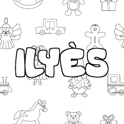 Coloring page first name ILYÈS - Toys background