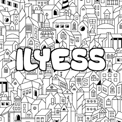 Coloring page first name ILYESS - City background