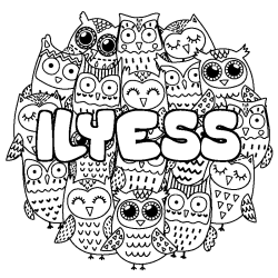 Coloring page first name ILYESS - Owls background