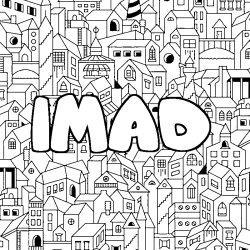 Coloring page first name IMAD - City background