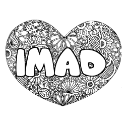 Coloring page first name IMAD - Heart mandala background