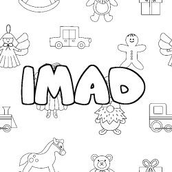 Coloring page first name IMAD - Toys background
