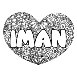 Coloring page first name IMAN - Heart mandala background