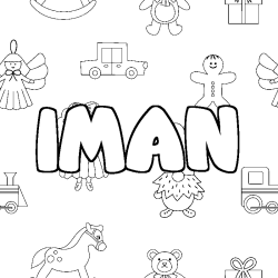 Coloring page first name IMAN - Toys background
